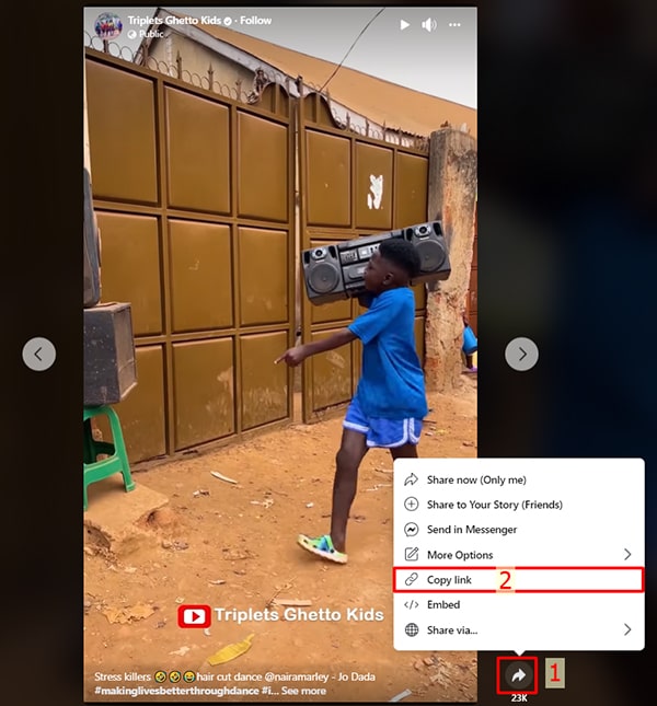 Copy video link from Facebook